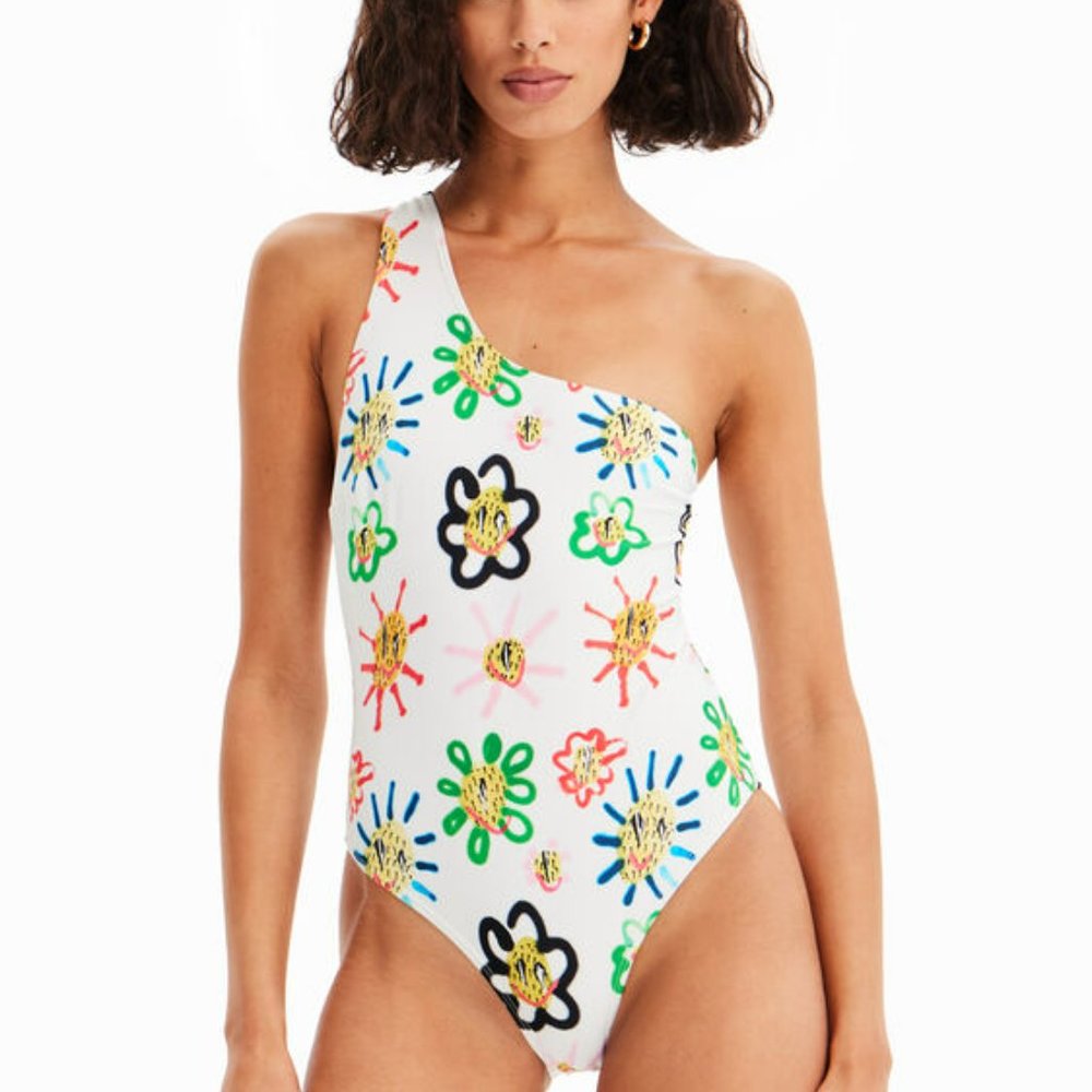 Desigual Swimwear One Piece Asymmetric-Strap Sun Swimsuit Medium